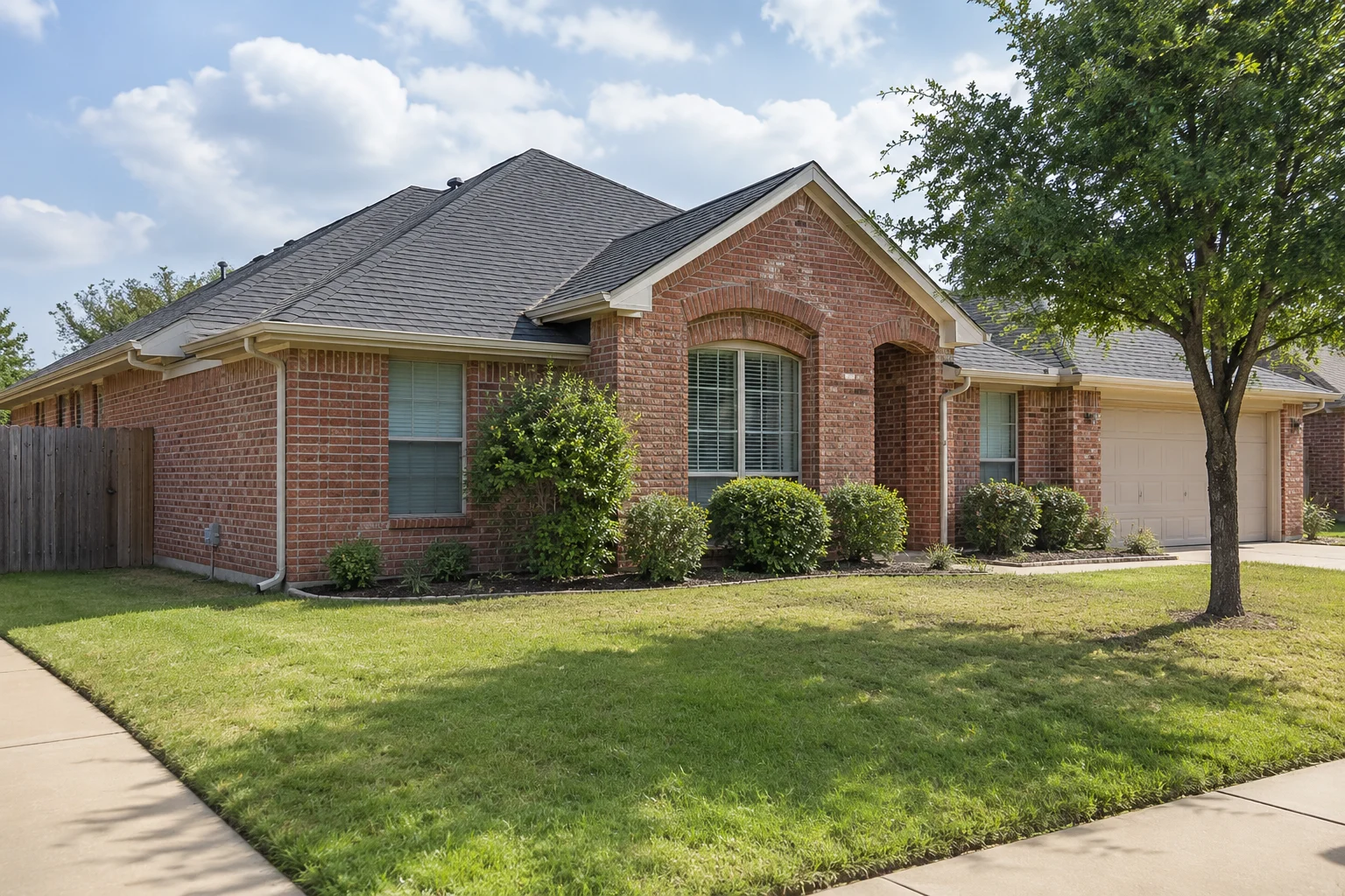 Illustrative architectural shingle roof on a North Texas brick home